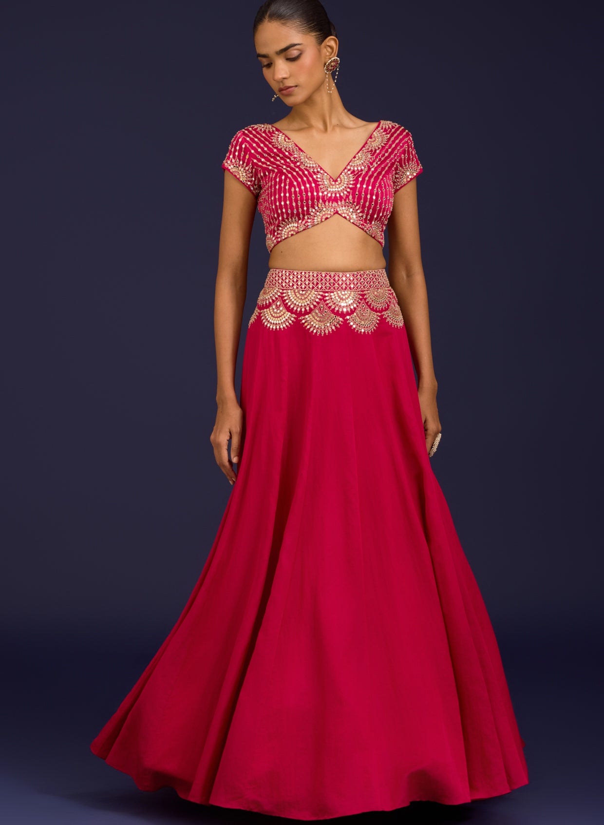 Fuchsia Embroidered Georgette Lehenga Set