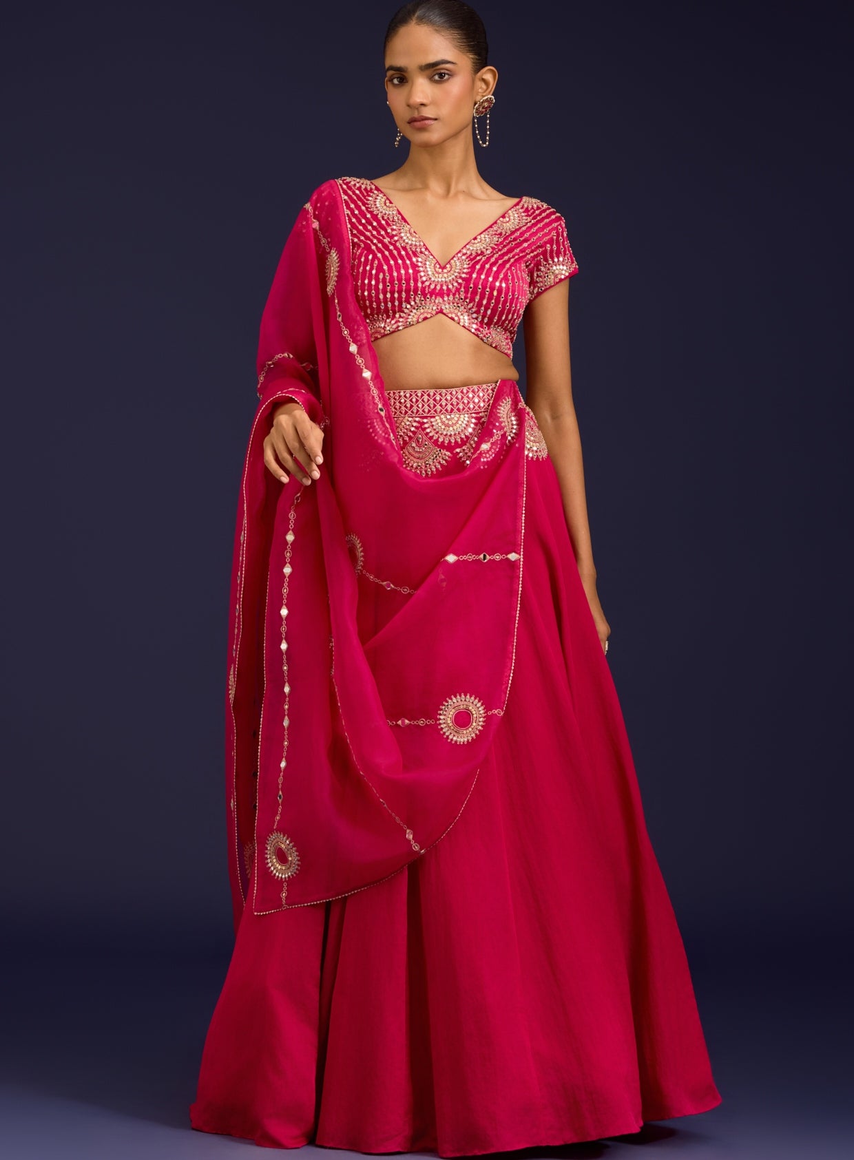 Fuchsia Embroidered Georgette Lehenga Set