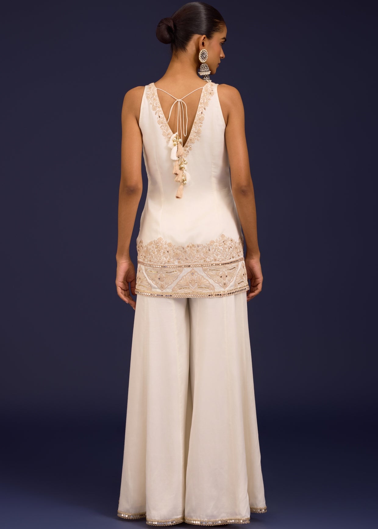 Ivory Embroidered Modal Satin Sharara Set