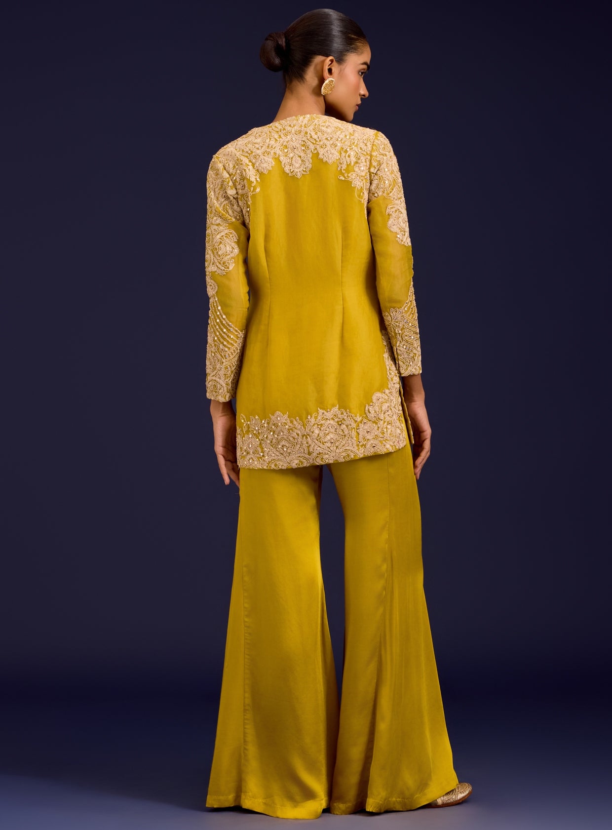 Mustard Organza Modal Satin Embroidered Sharara Set