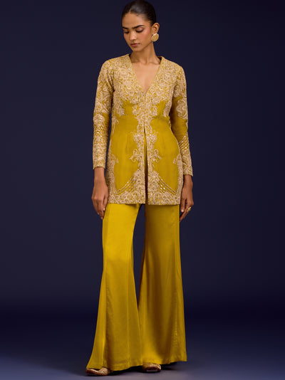 Mustard Organza Modal Satin Embroidered Sharara Set