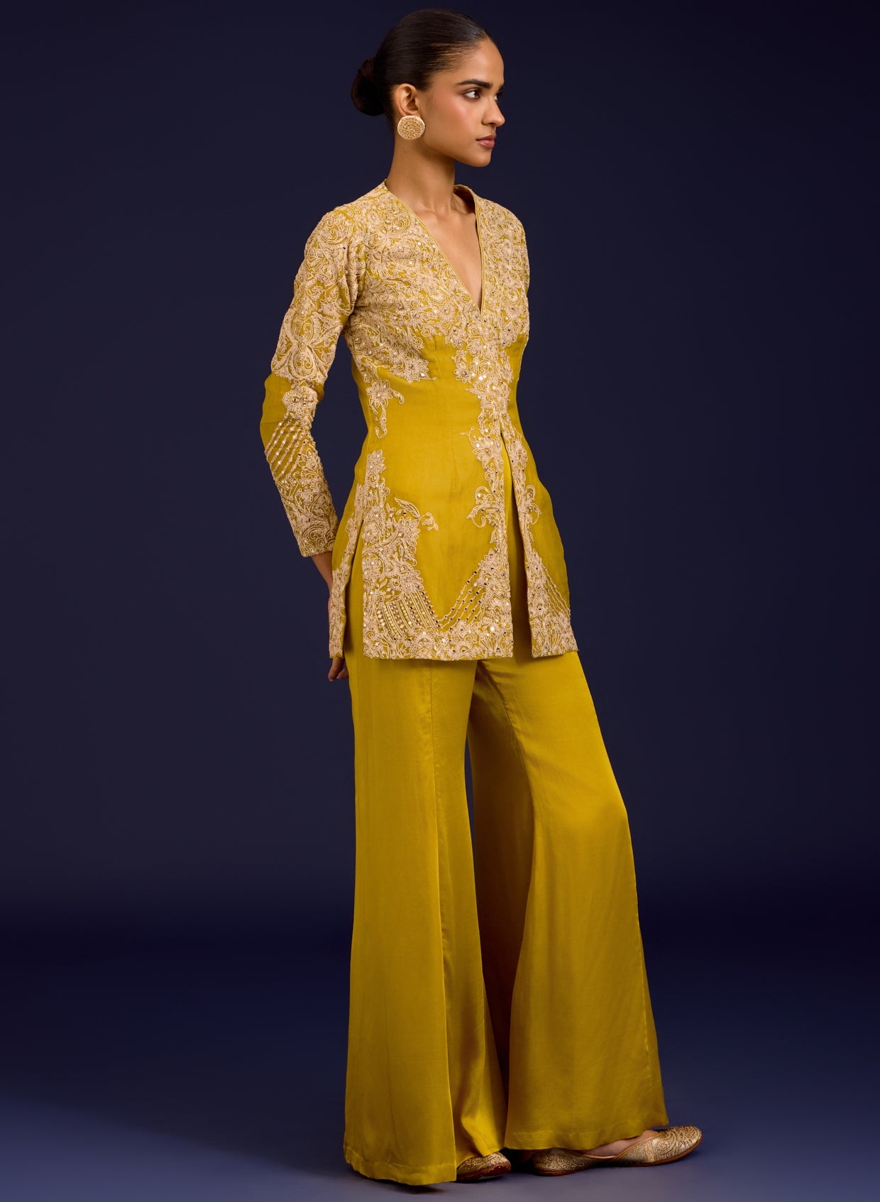 Mustard Organza Modal Satin Embroidered Sharara Set