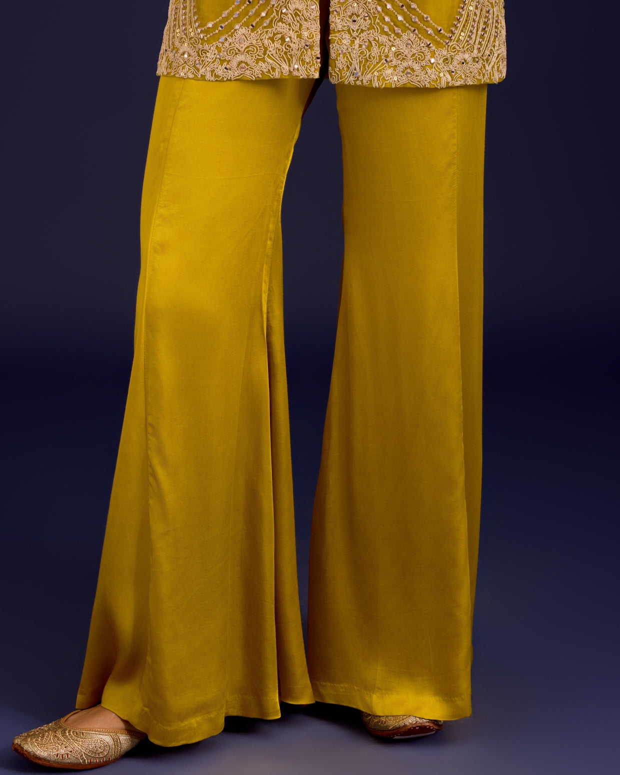 Mustard Organza Modal Satin Embroidered Sharara Set