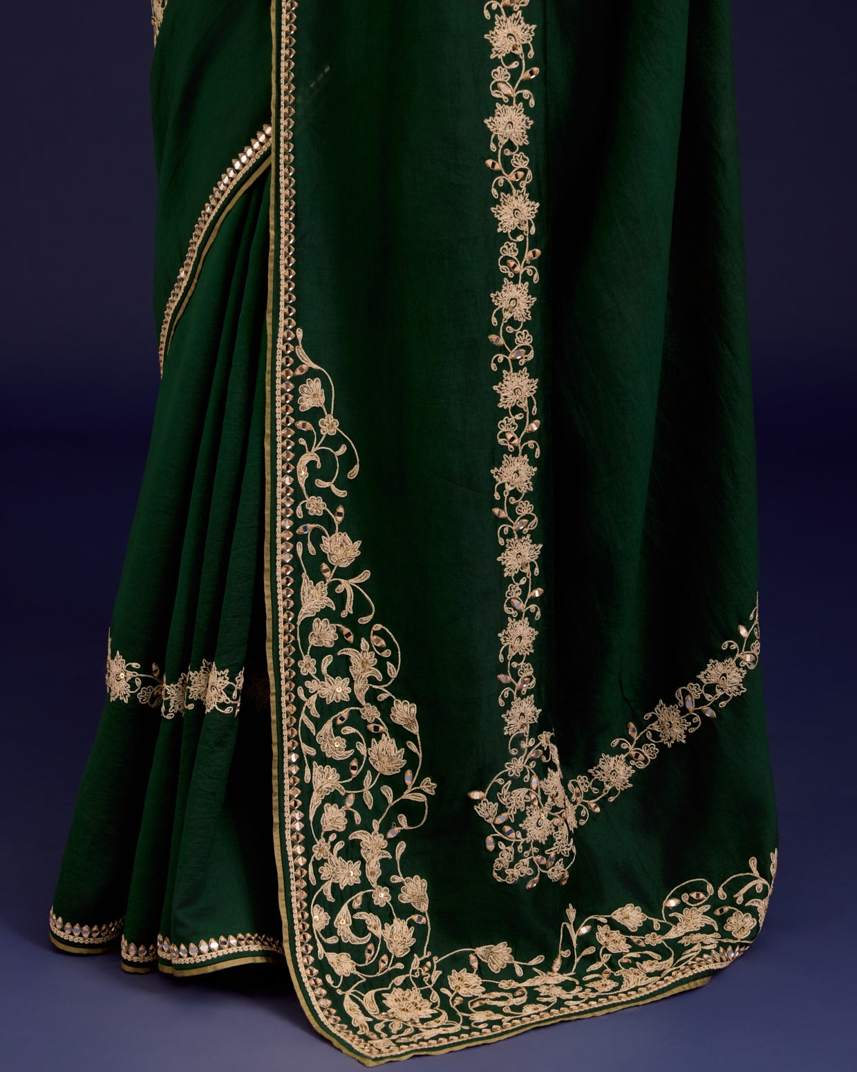 Green Embroidered Chinniya Silk Sari Set