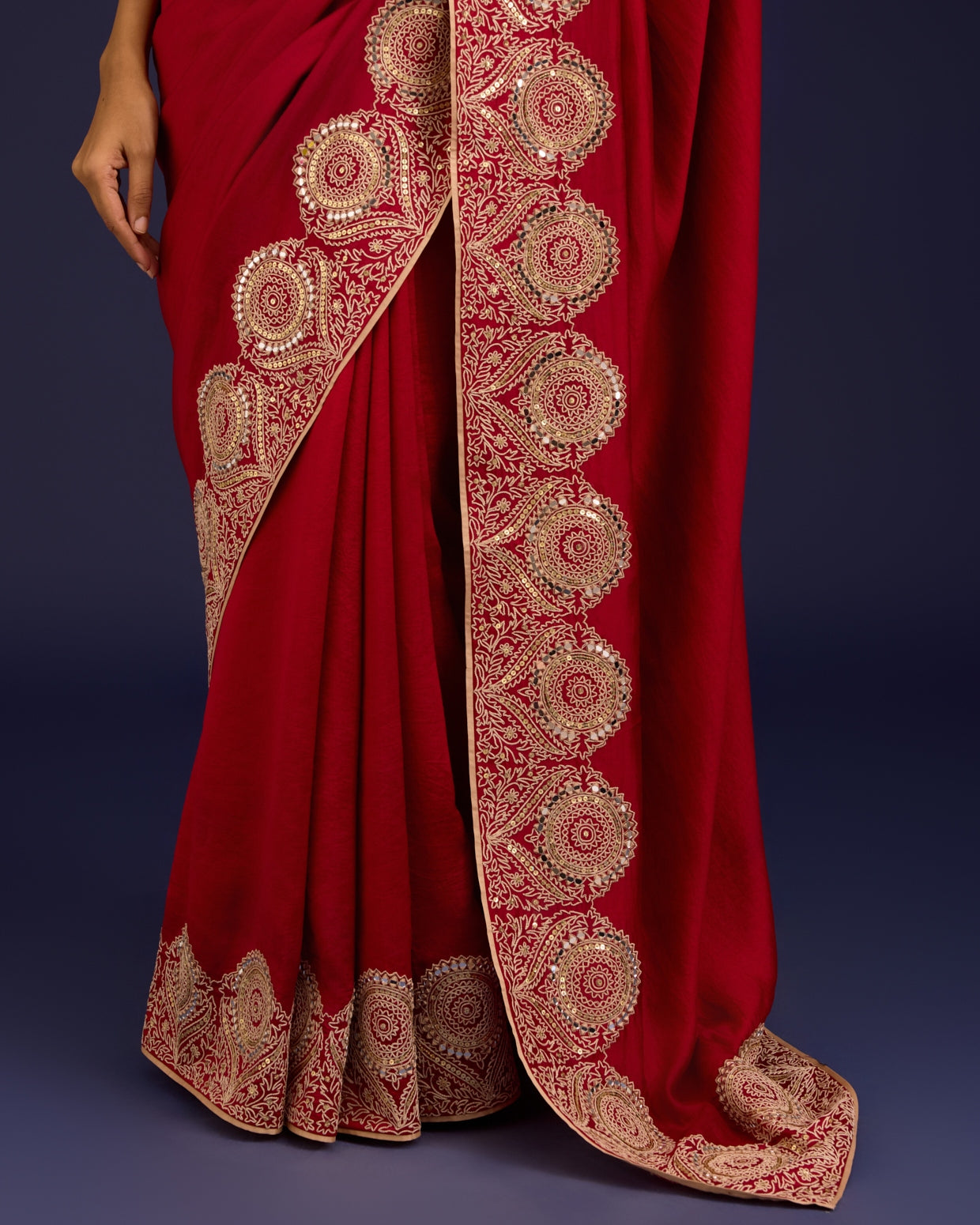 Red Embroidered Chinniya Silk Sari Set