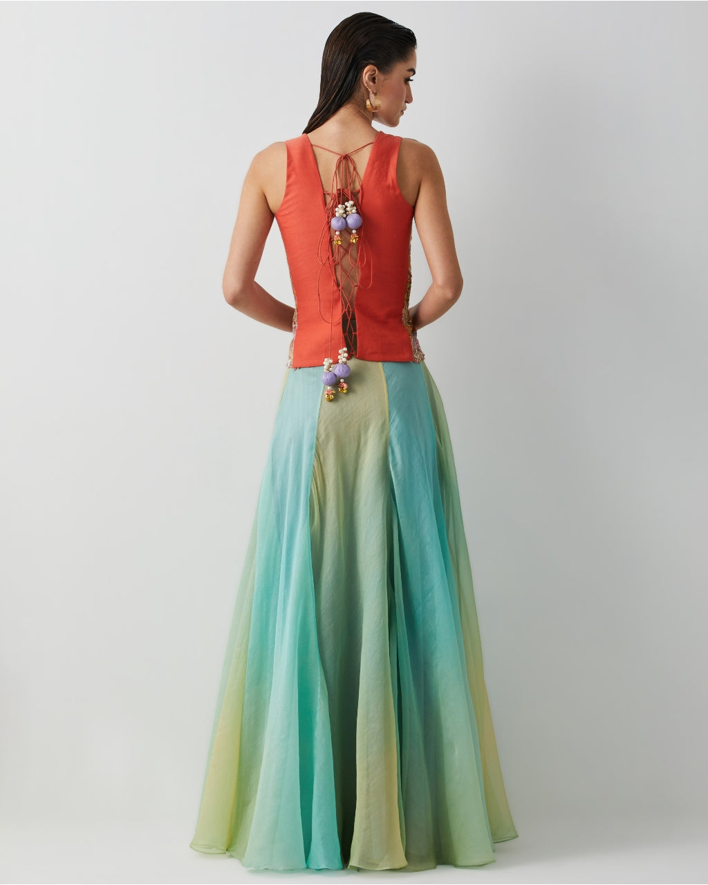 Aqua Green Ombre Corset Skirt Set