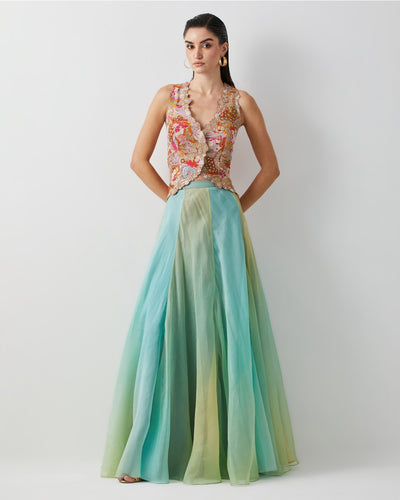 Aqua Green Ombre Corset Skirt Set