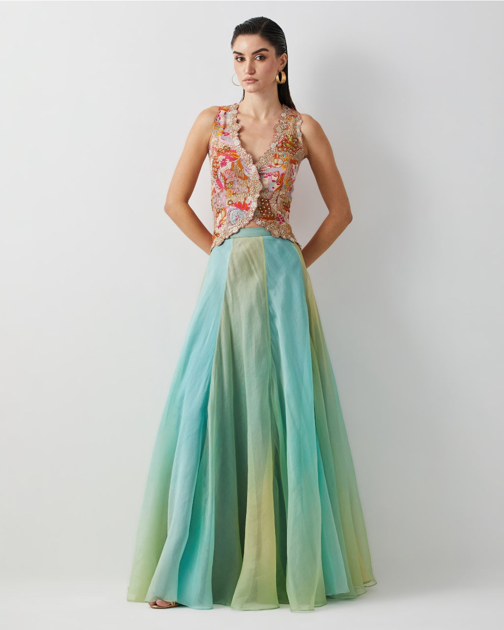 Aqua Green Ombre Corset Skirt Set