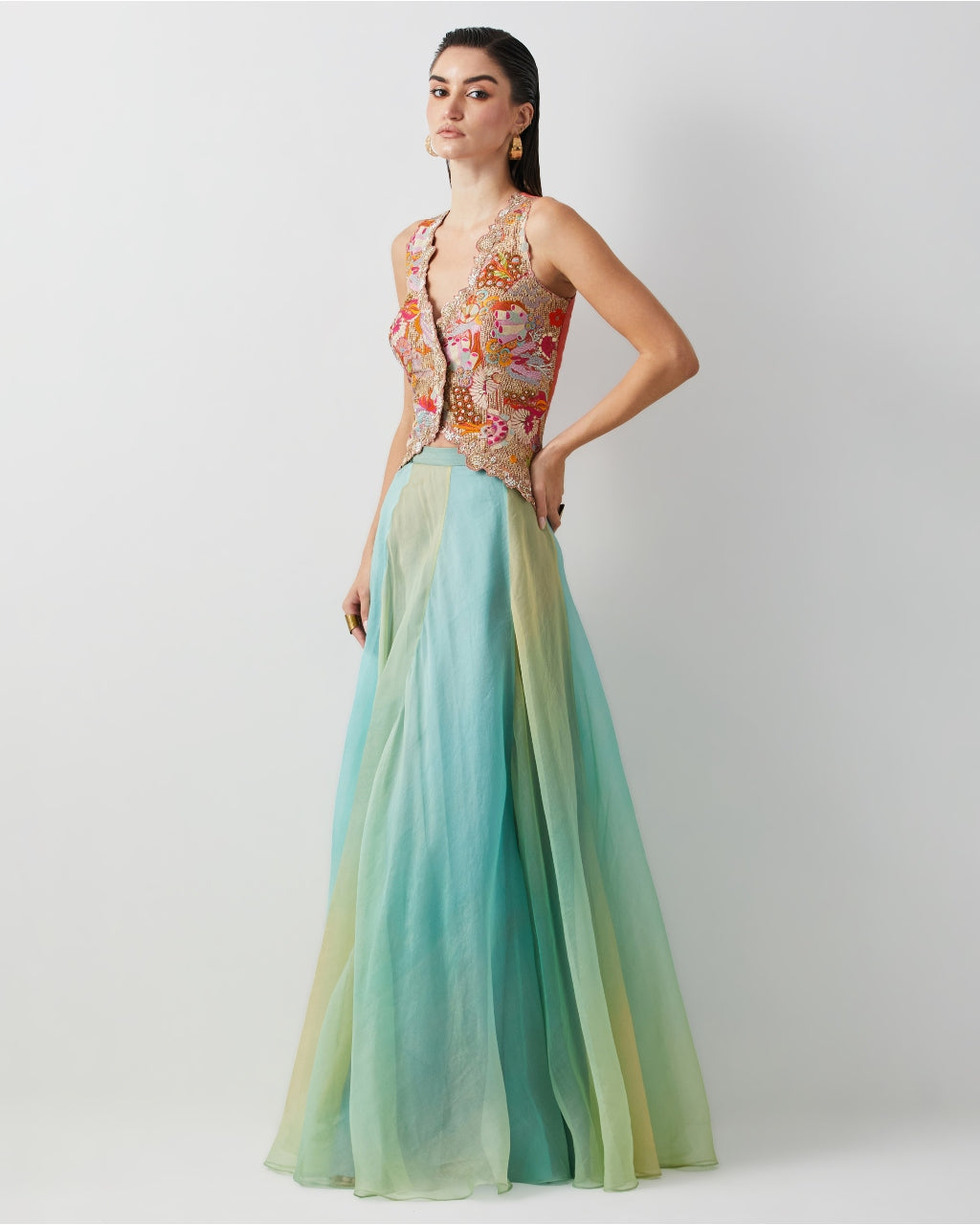 Aqua Green Ombre Corset Skirt Set
