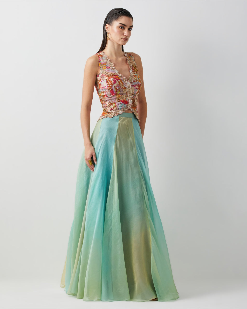 Aqua Green Ombre Corset Skirt Set