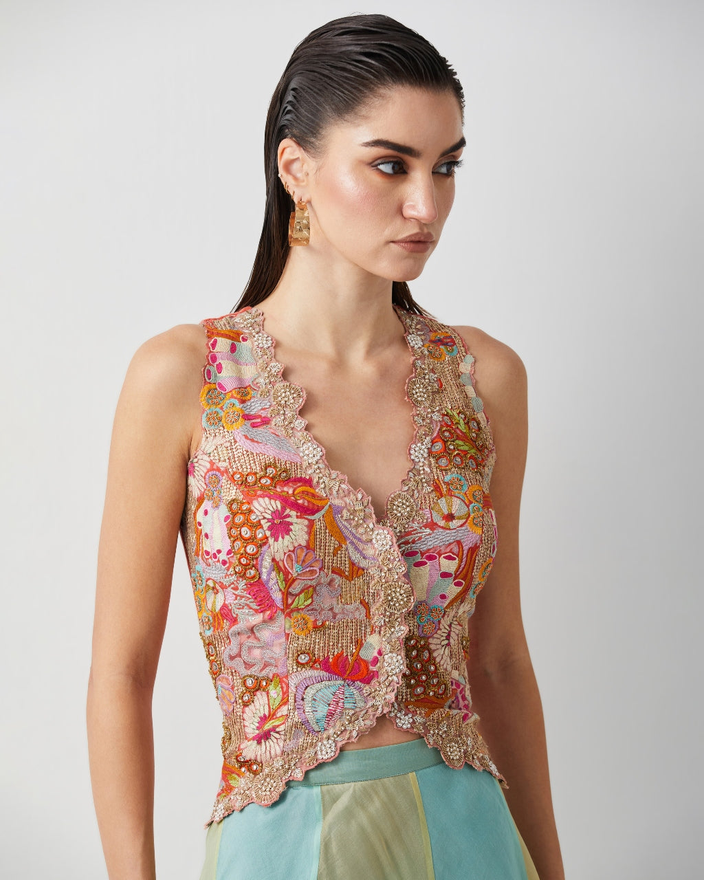 Aqua Green Ombre Corset Skirt Set