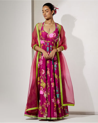 Fuchsia Bloom Silk Anarkali Set