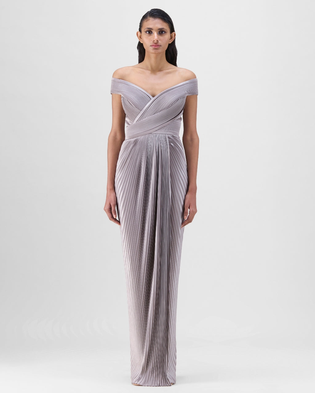 Steel Structured Plisse Gown