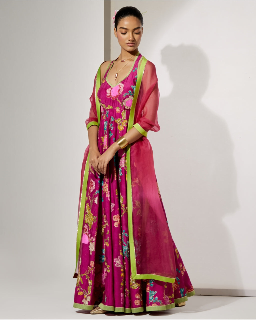 Fuchsia Bloom Silk Anarkali Set