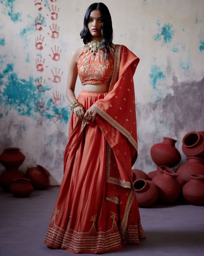 Rust Orange Lehenga Set