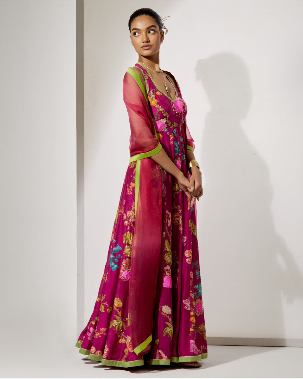 Fuchsia Bloom Silk Anarkali Set