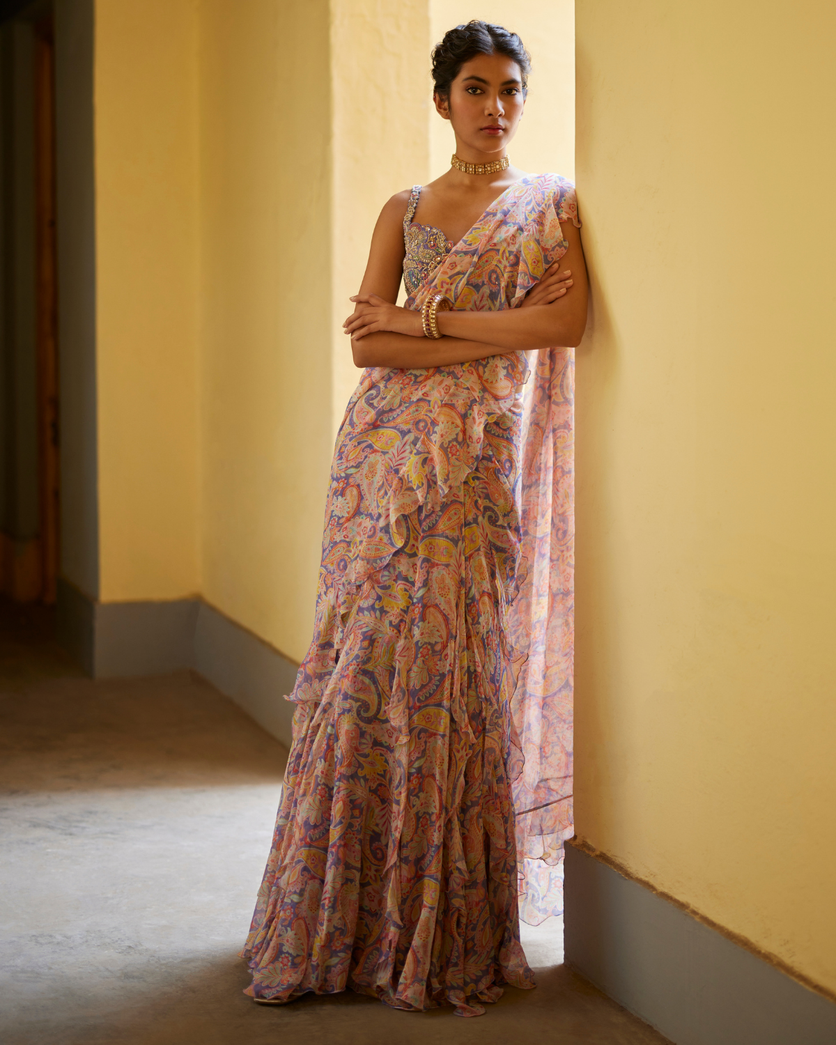Lilac Printed Ahilya Sari Set
