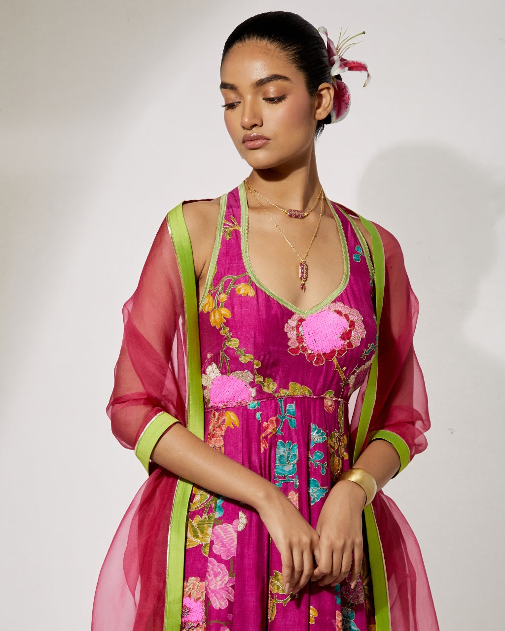 Fuchsia Bloom Silk Anarkali Set