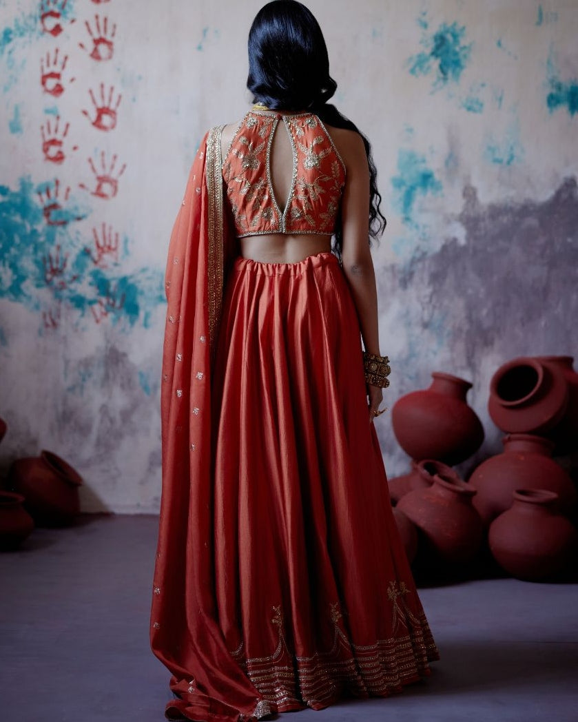 Rust Orange Lehenga Set