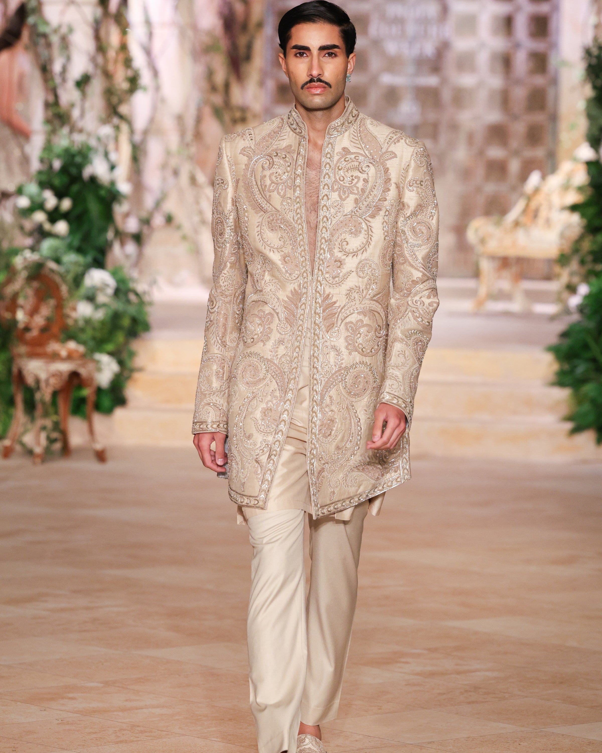 Short Beige Sherwani Set