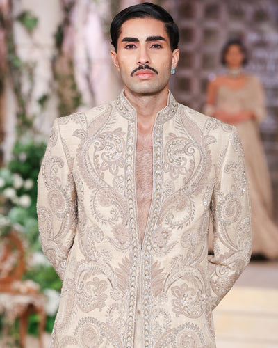 Short Beige Sherwani Set