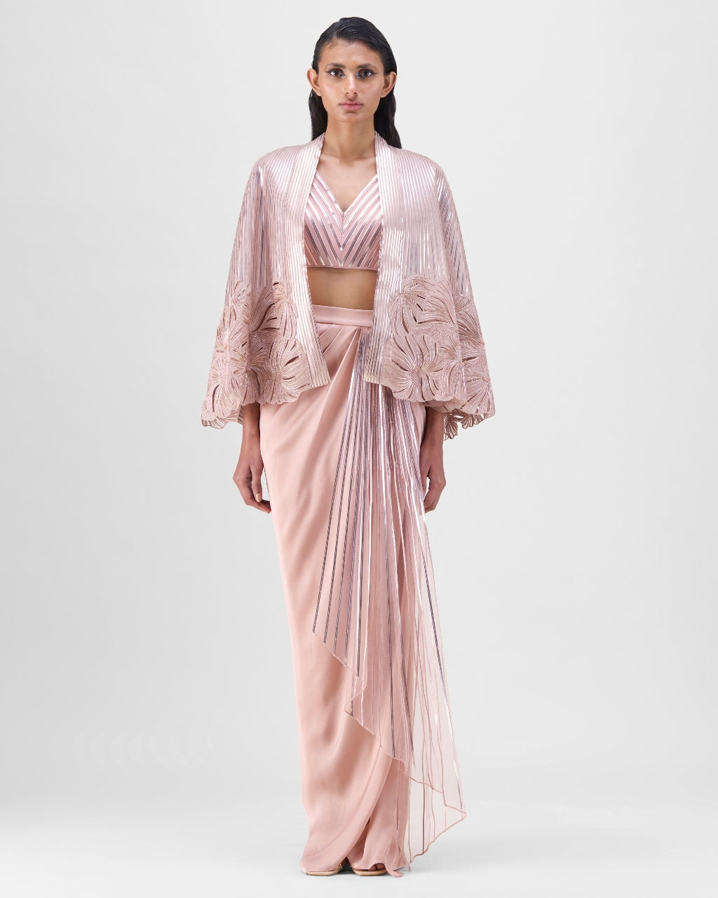 Rose Metallic Organza Cape & Skirt Set