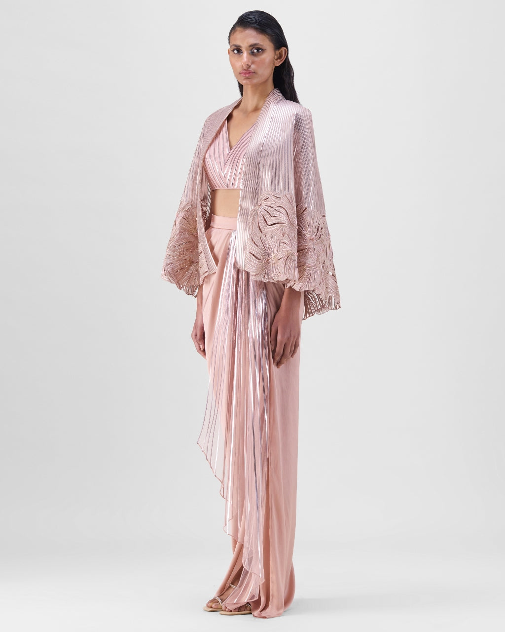 Rose Metallic Organza Cape & Skirt Set