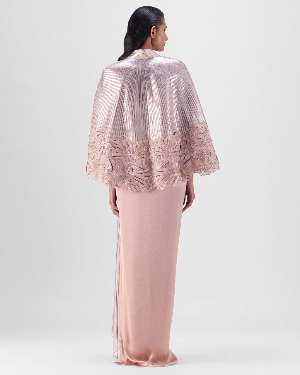 Rose Metallic Organza Cape & Skirt Set