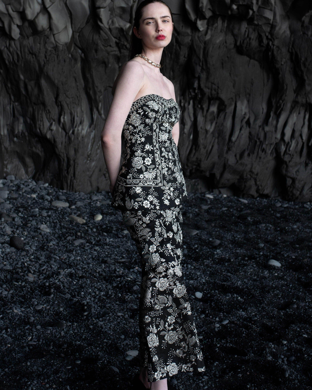 Metallic Embroidered Corset Set