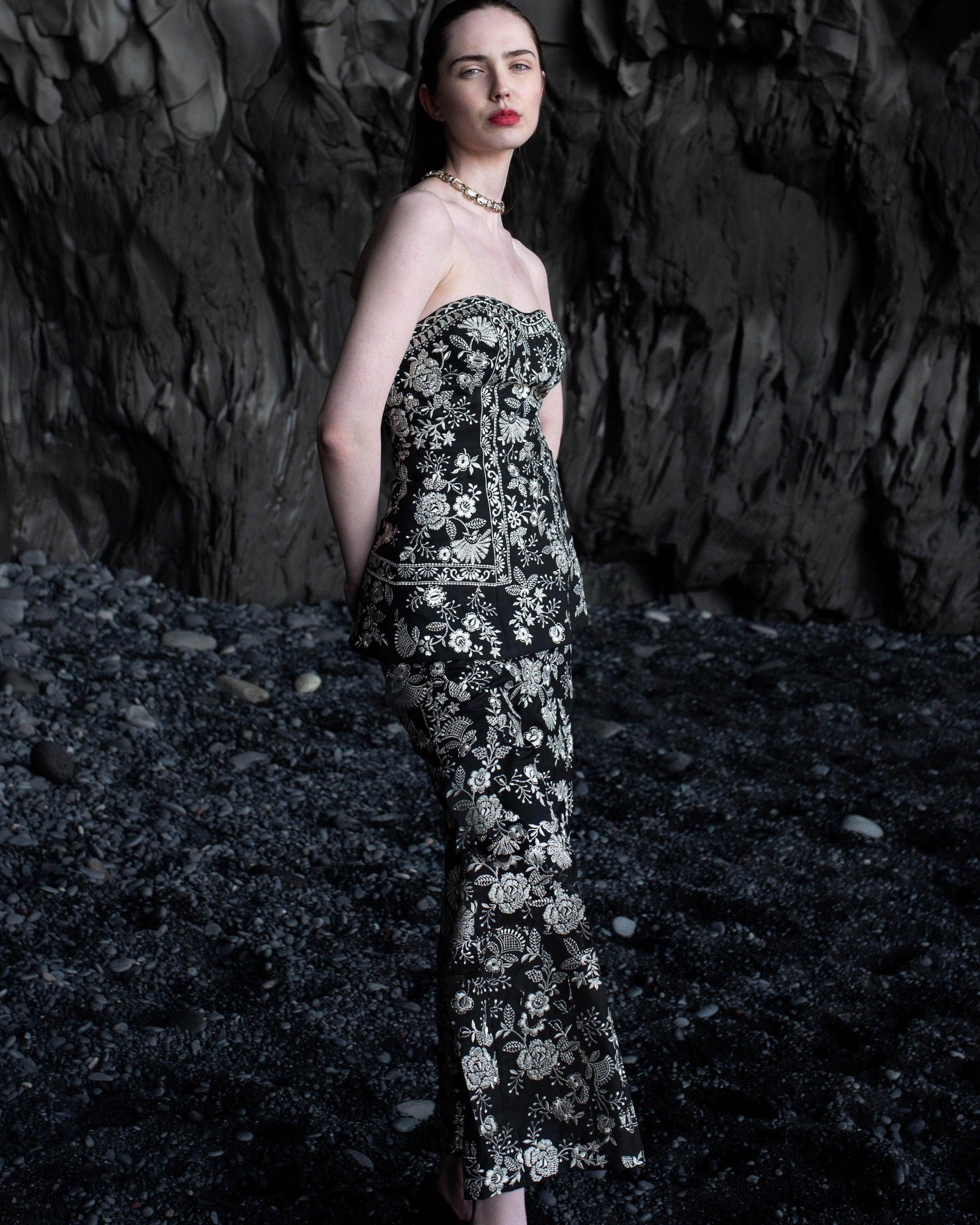 Metallic Embroidered Corset Set