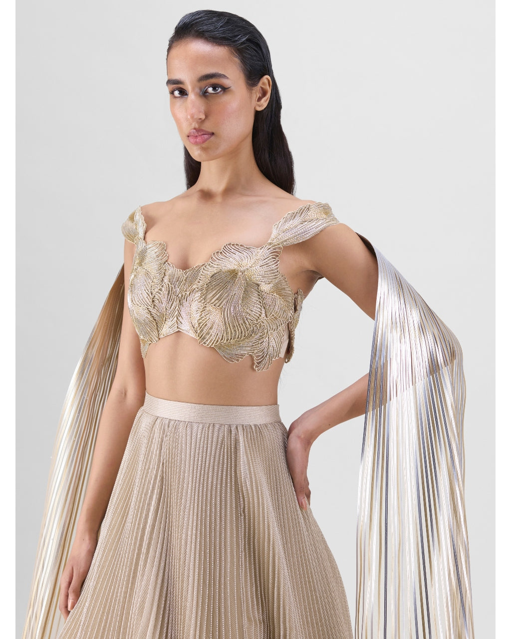 Sand Structured Metallic Lehenga Set