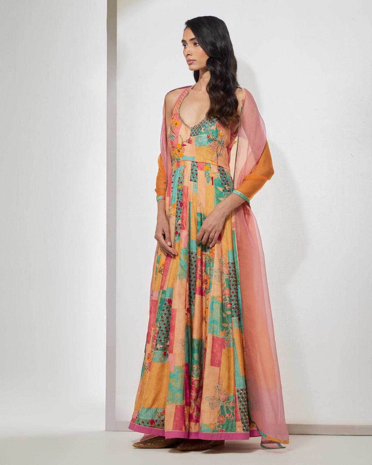 Pastel Floral Anarkali With Dupatta