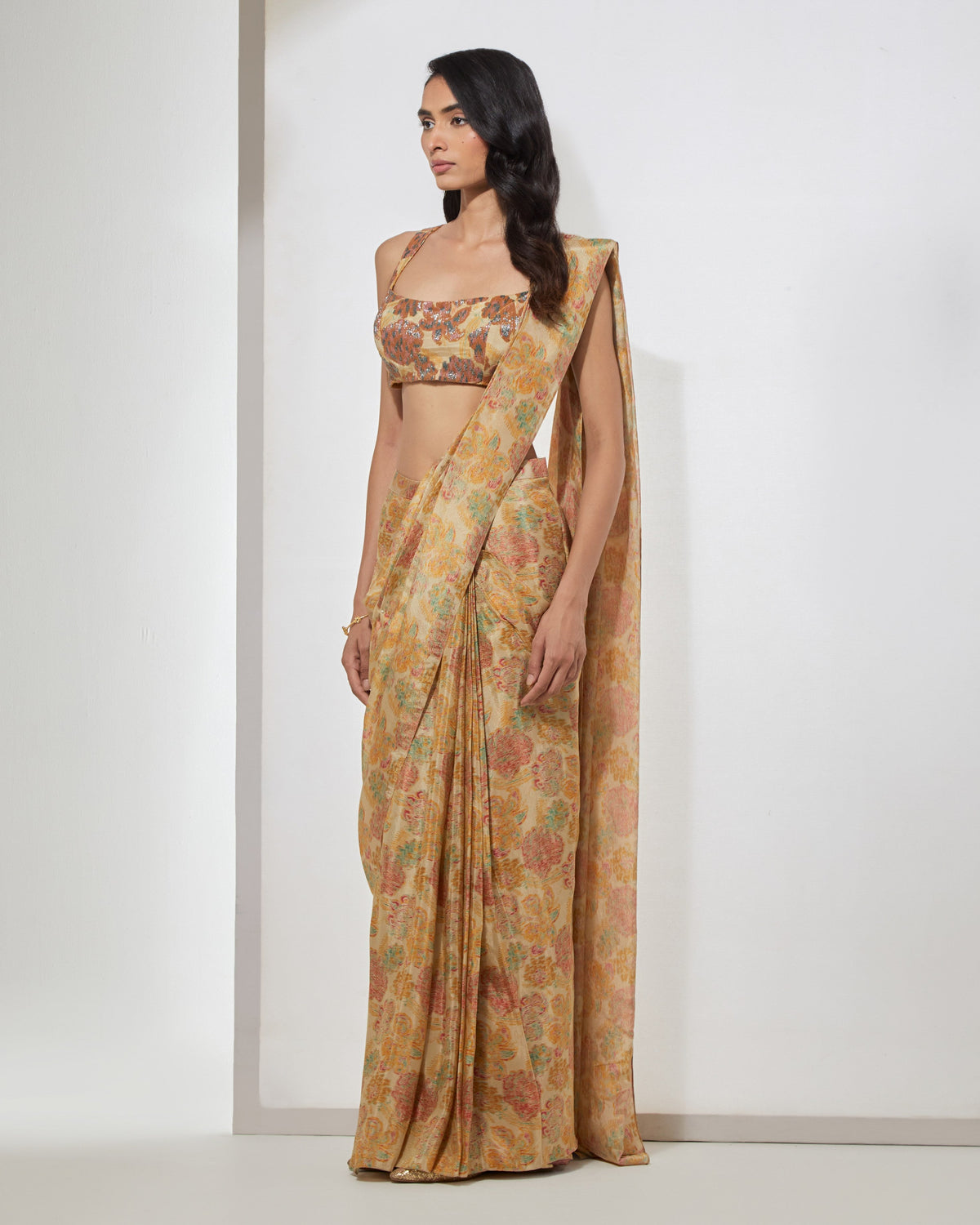 Golden Meadow Sequin Sari With Blouse