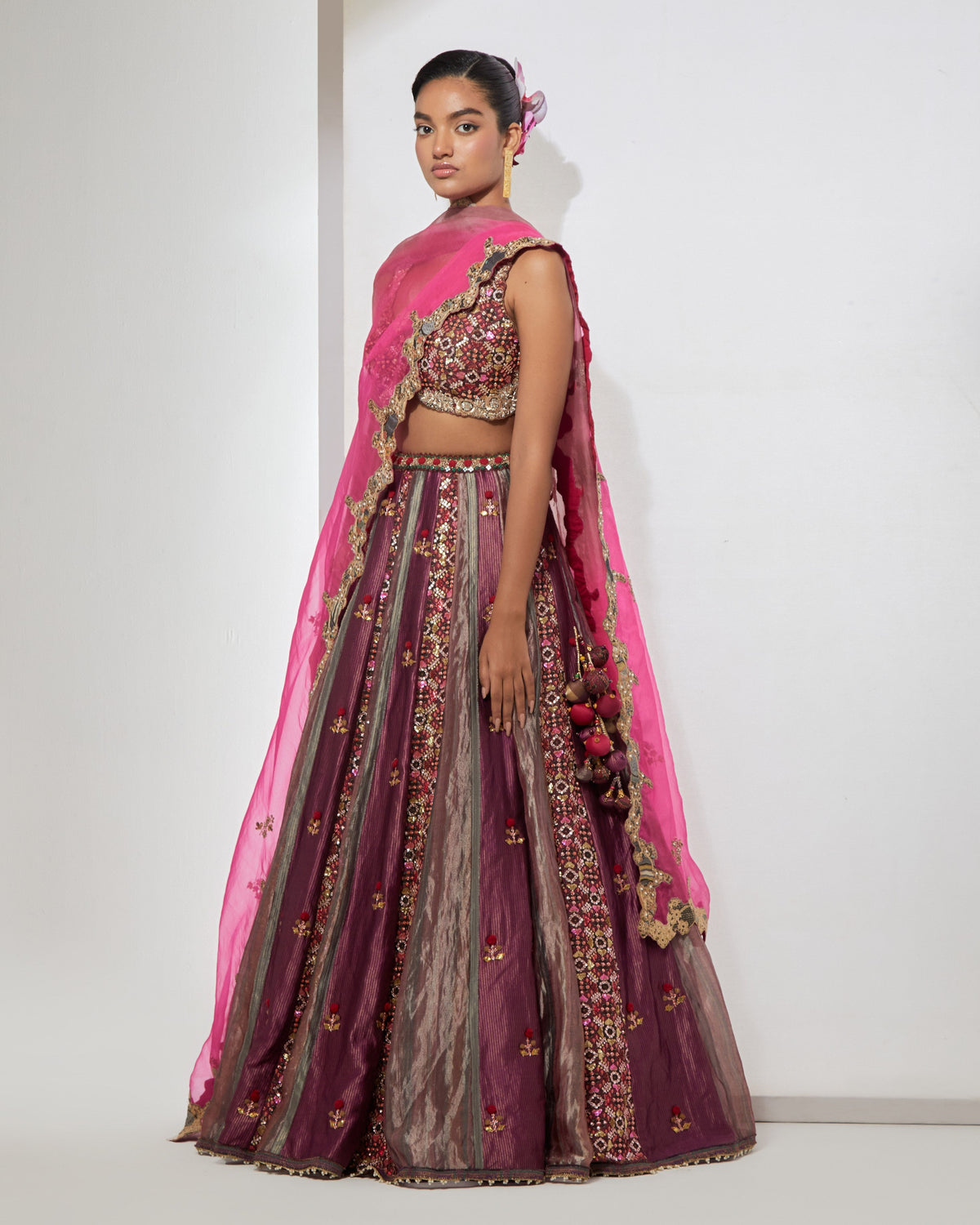 Wine Embroidered Lehenga Set