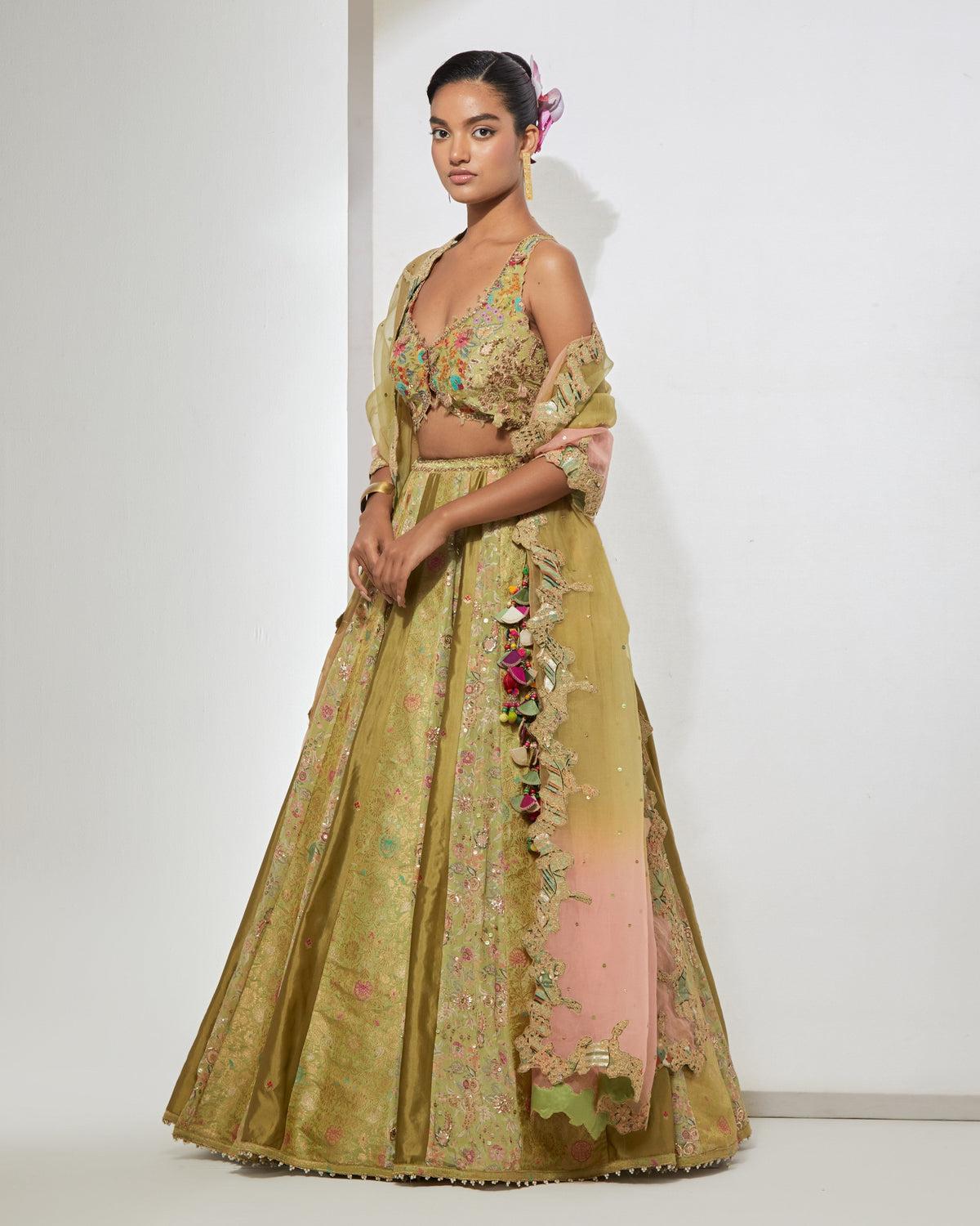 Lime Brocade Lehenga Set