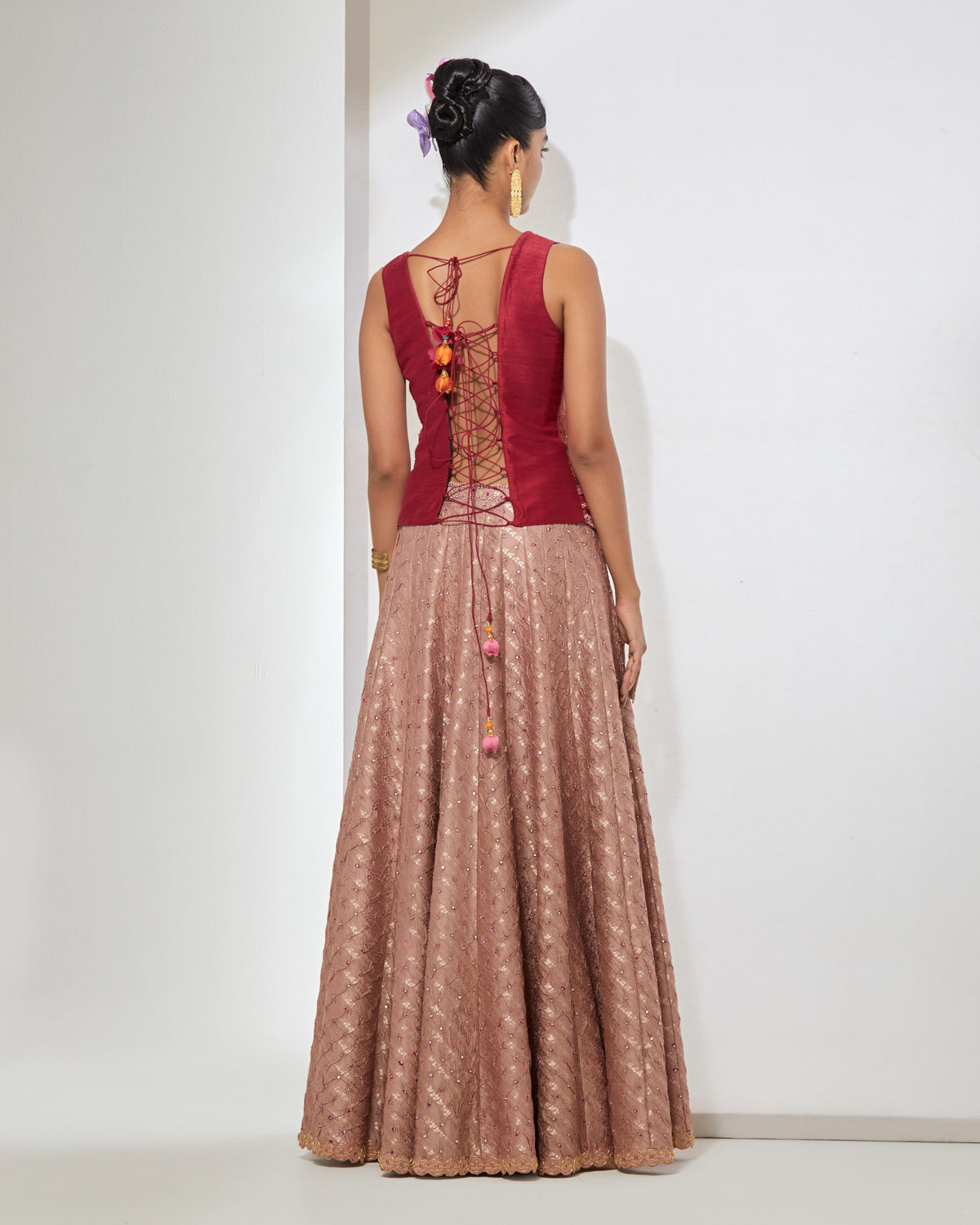 Mauve Pink Vest & Bandhani Lehenga