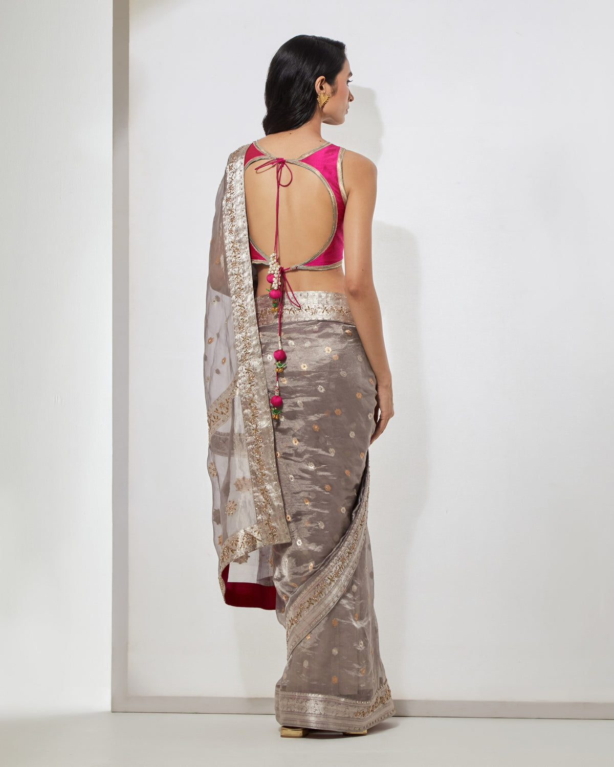 Ash Gray Zardozi Sari With Blouse