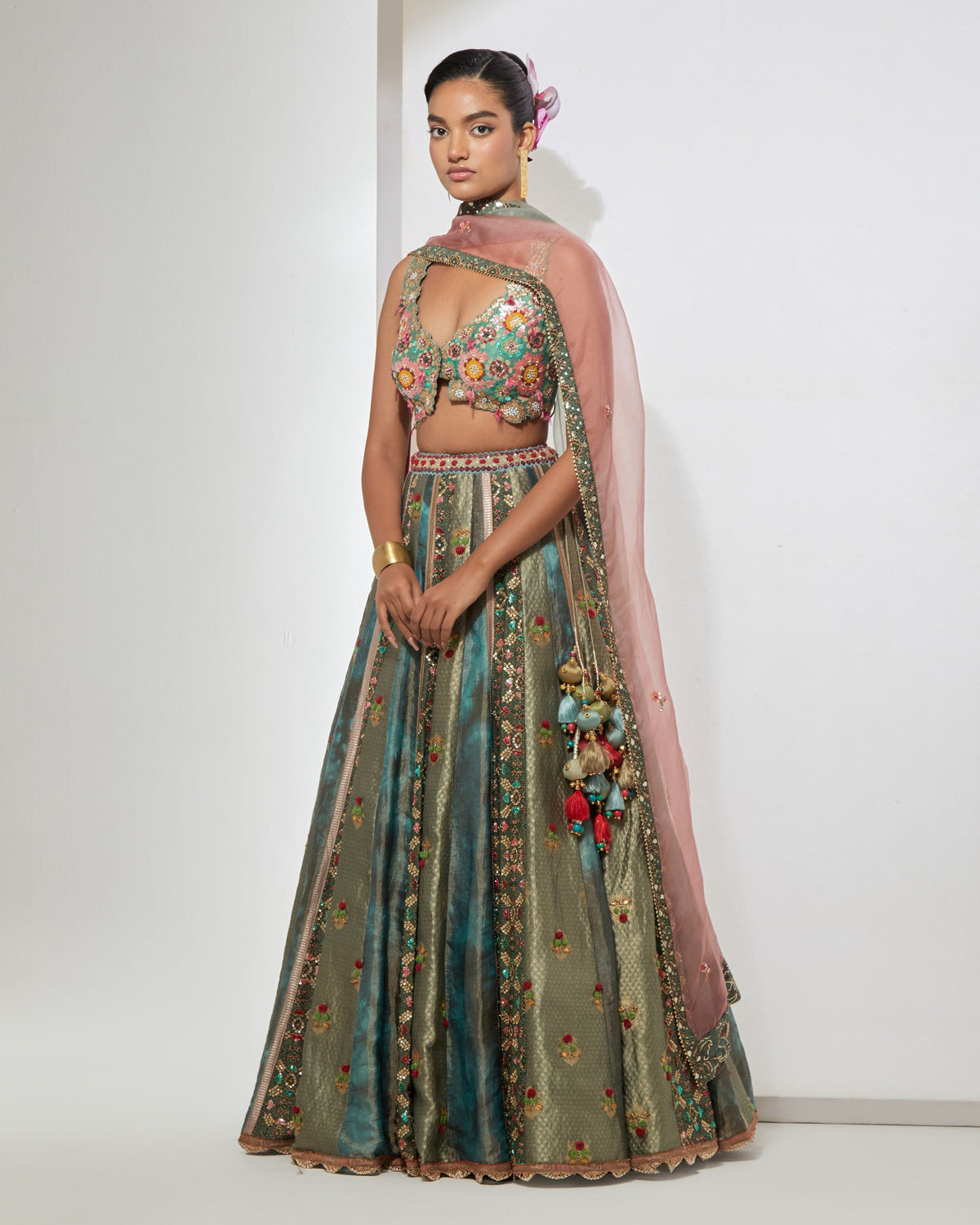 Turquoise Embroidered Lehenga Set