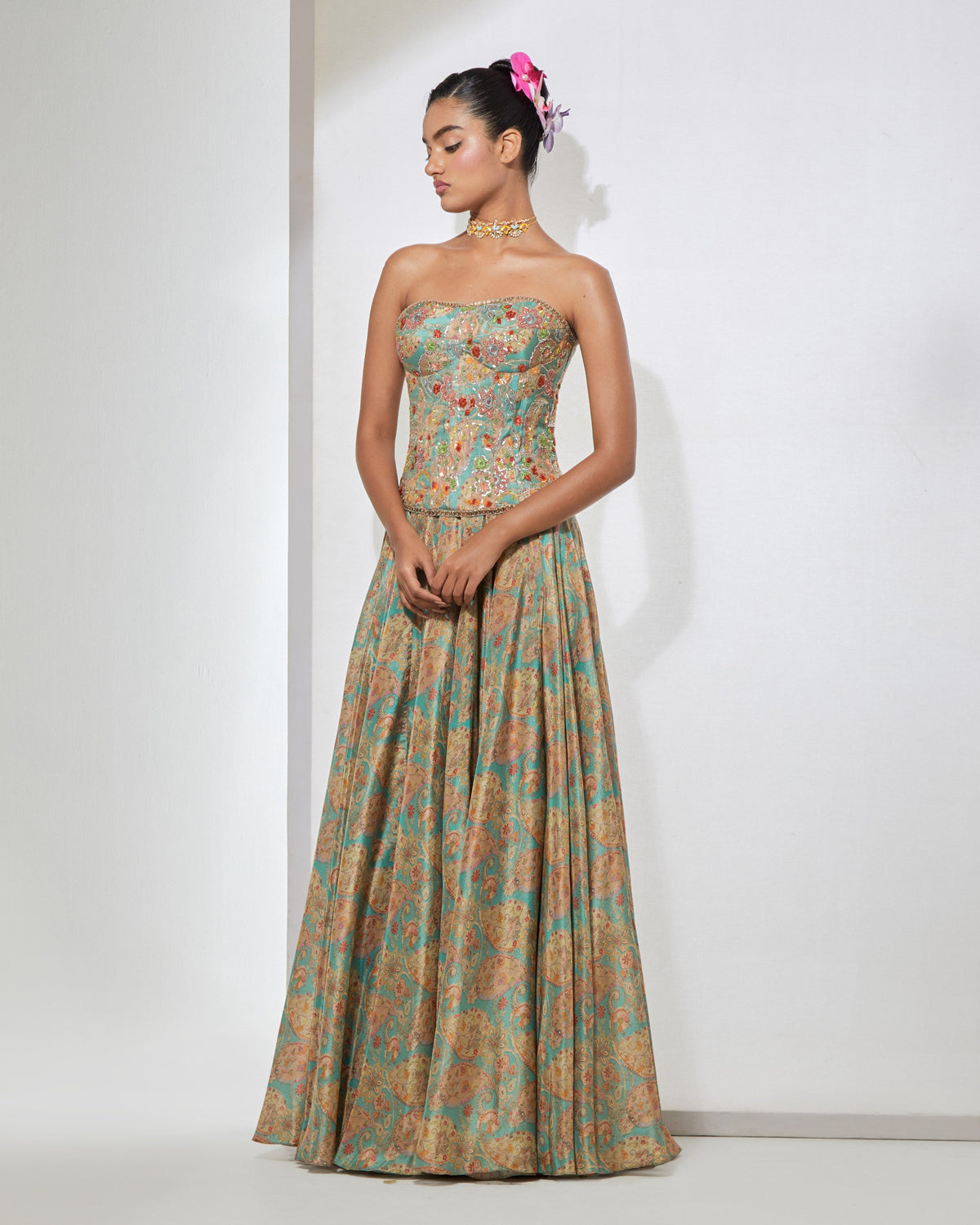Aqua Paisley Corset & Skirt