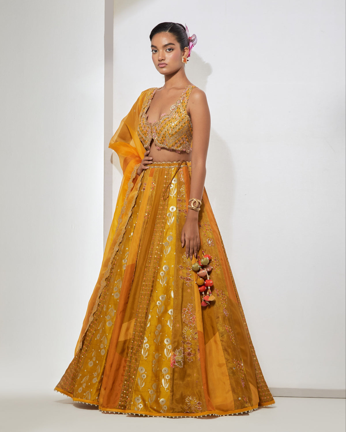 Mustard Embroidered Lehenga Set