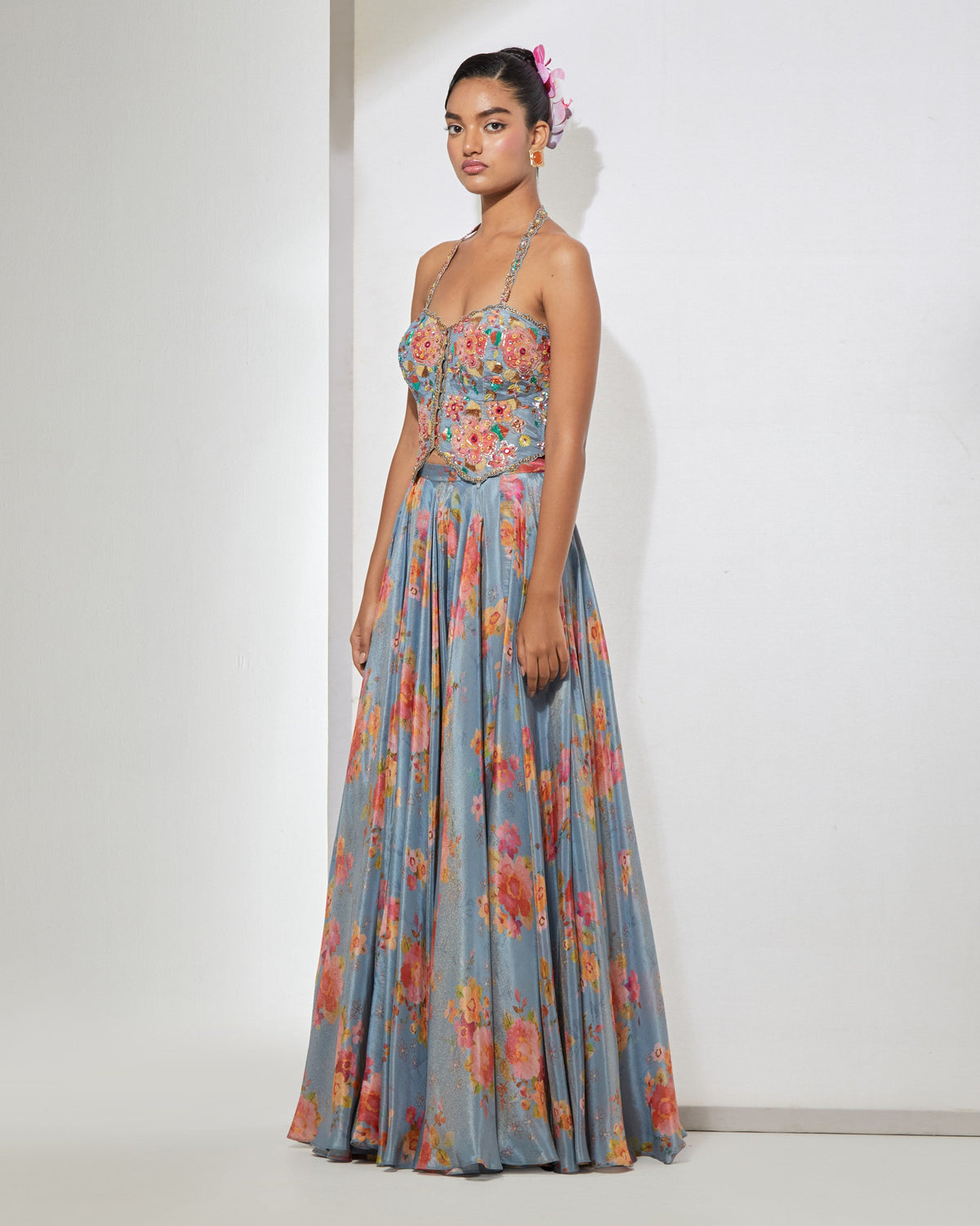 Azure Bloom Corset & Skirt