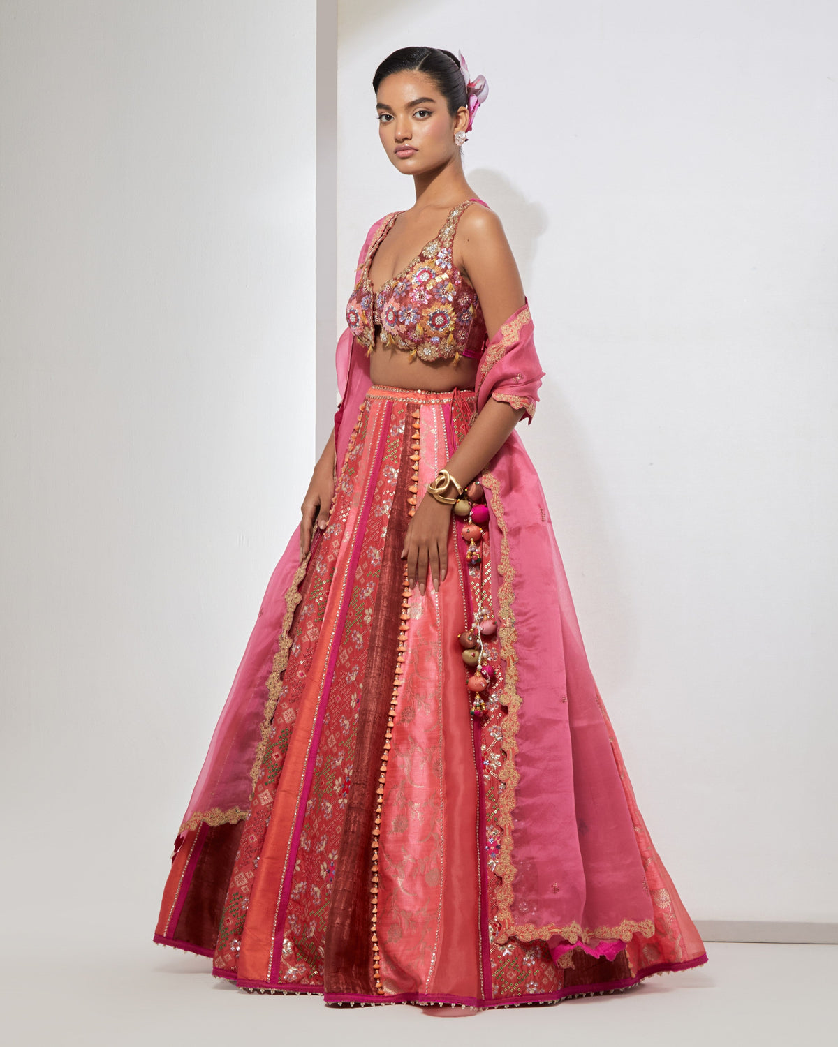 Peach Pink Embroidered Lehenga Set