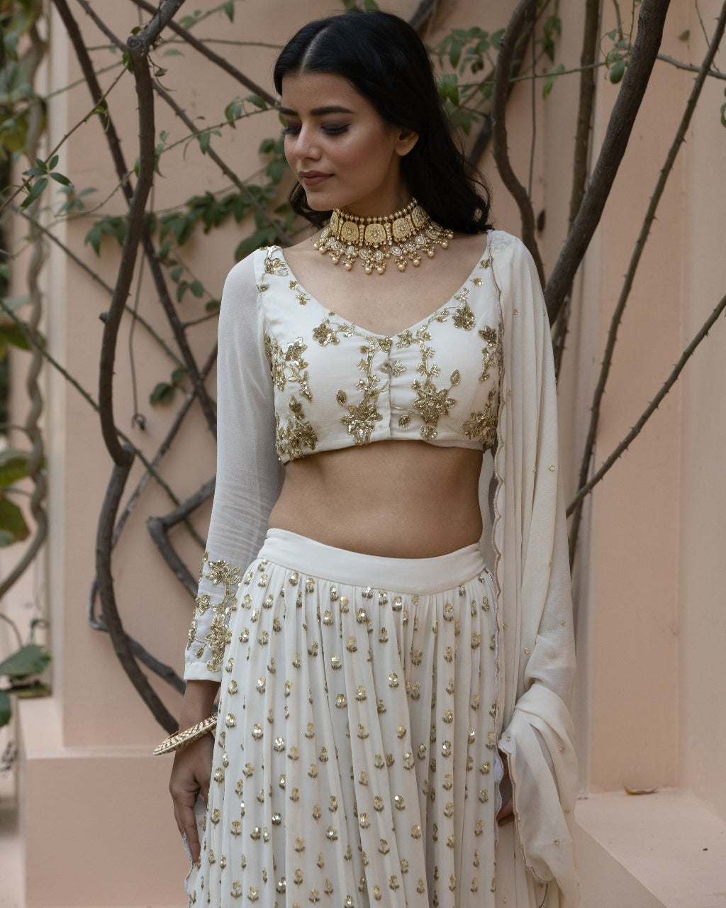 Off White Boot Lehenga Set