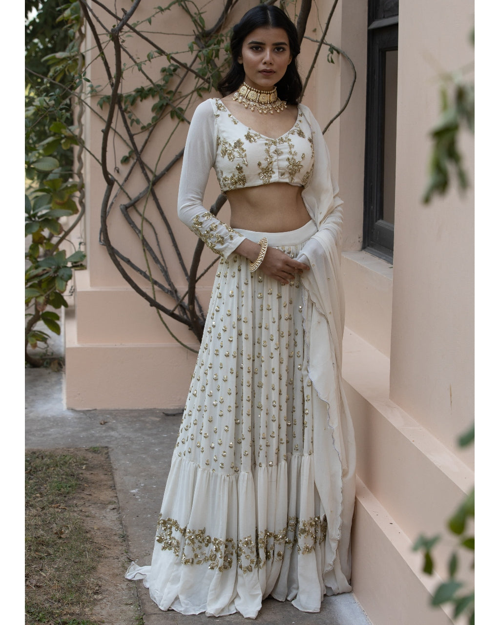 Off White Boot Lehenga Set