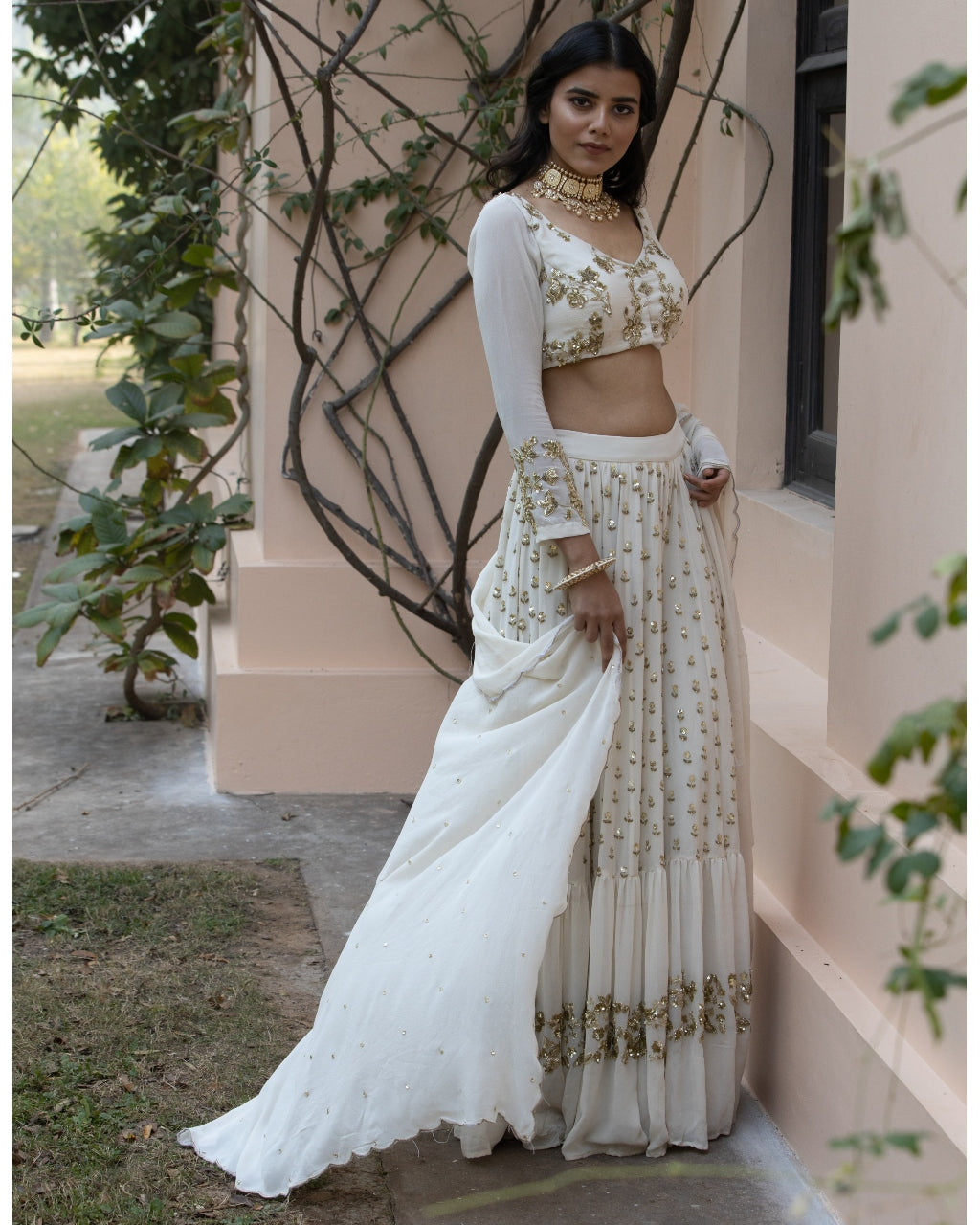 Off White Boot Lehenga Set