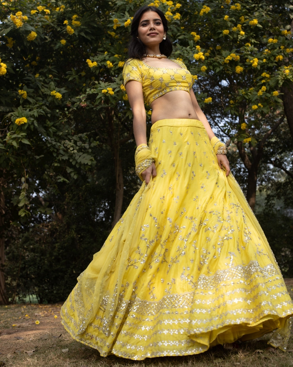 Yellow Gota Patti Silk Lehenga Set