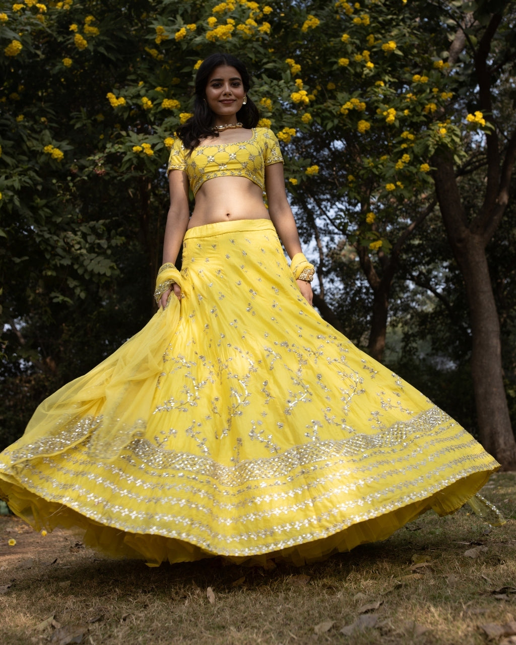 Yellow Gota Patti Silk Lehenga Set