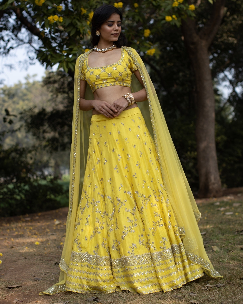 Yellow Gota Patti Silk Lehenga Set