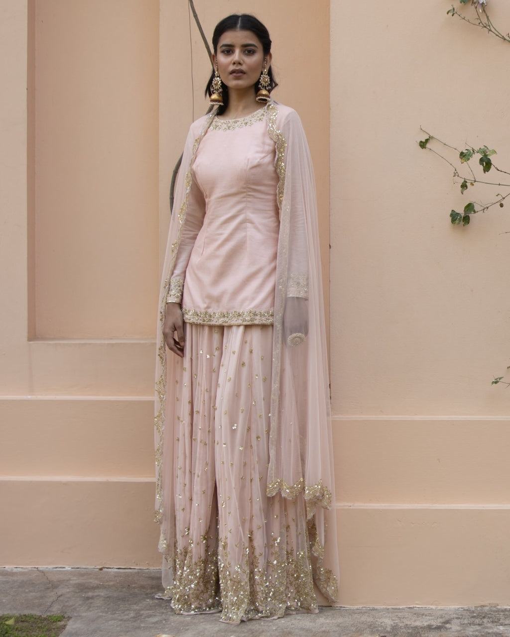 Blush Pink Kurti With Bootie Sharara Set