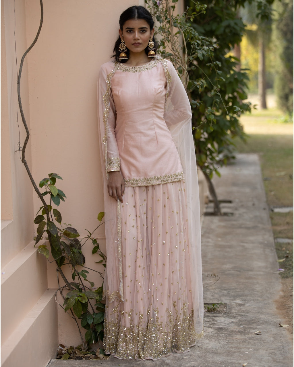 Blush Pink Kurti With Bootie Sharara Set